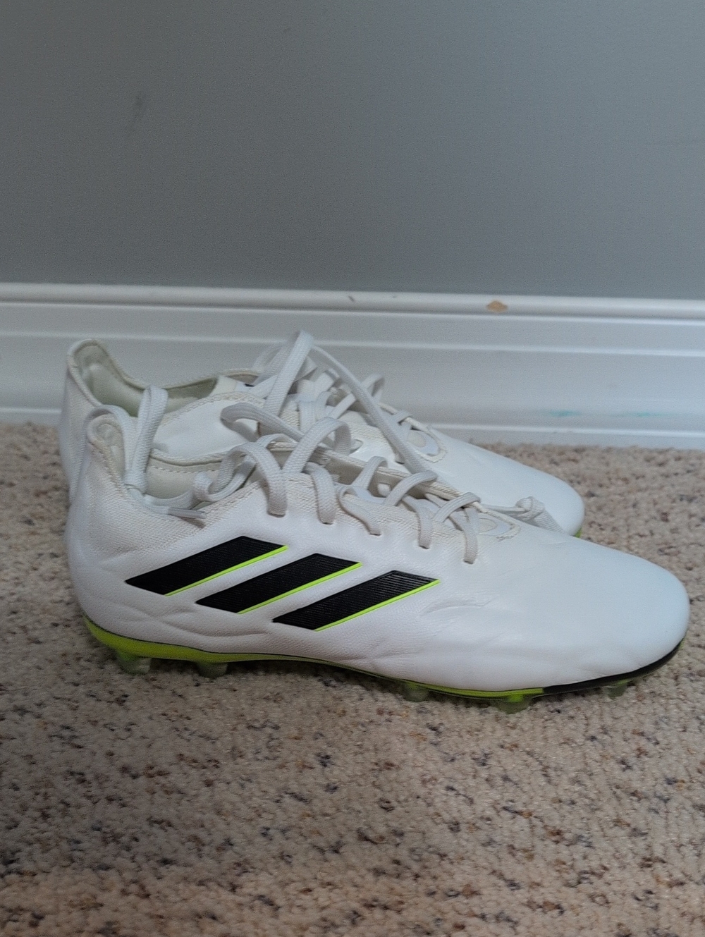 adidas Copa Pure.2 FG White Kids Soccer Cleats with Black & Neon Green Accents